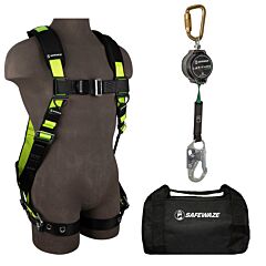 Safewaze 019-3006 Pro Combo Kit With Full Body Harness: 1D, Mb Chest, Tb Legs, Size Small/Medium, 7' Single Web Srl: Carabiner, Snap Hook, 13" Duffle Bag