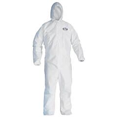 Kimberly Clark 49113 A20 Kleenguard Coveralls, White, Zipper Front, Hood, Elastic Wrists & Ankles, Size Large, Case Of 24 Coveralls