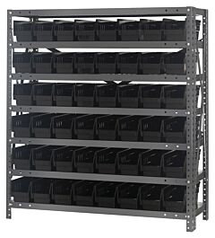 Quantum 1839-103Bk Steel Shelving Unit, 18" X 36" X 39", With 48 Qsb103 Black Bins
