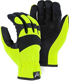 Majestic 2136Hy Armor Skin? Mechanics Gloves With Hi-Viz Knit Back, Size 2X-Large