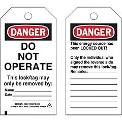Brady? 66051 Economy Danger Do Not Operate Energy Source Lockout Tagout Tag