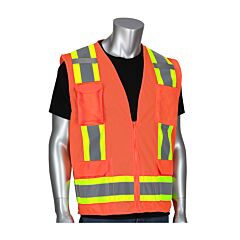 Pip 302-0500M-Or/2X Ansi Type R Class 2 Surveyors Vest, Two-Tone, Mesh, 11 Pockets, Hi-Viz Orange, Size 2X-Large, 1 Each