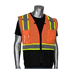 Pip 302-0650D-Or/5X Ansi Type R Class 2 Surveyors Vest, Two-Tone, Mesh, Tech-Ready, 11 Pockets, "D" Ring Access, Size 5X-Large, Hi Vis Orange, 1 Each