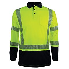 Reflective Apparel 316Ct-Ln-4X Class 3 Long Sleeve Moisture Wicking Polo Shirt With Navy Bottom And Upf 35 Sun Protection, Hi-Vis Yellow/Navy, Size 4X-Large