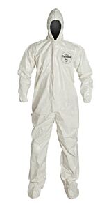 Dupont Sl122Twhlg000600 Tychem Sl Coverall, Hood, Attached Socks, Taped, White, Large
