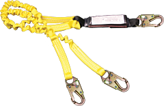 French Creek 440As Stretch Style 6' Dual-Leg Shock Absorbing 1 3/16" Web Lanyard, #74N Locking Snaps On Ends