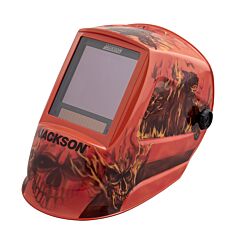 Jackson Safety 47101 Graphic Premium Auto-Darkening Welding Helmet, Hellfire, 3/5 To 13 Shade, Ratchet, 3.94 In X 3.64 In Window