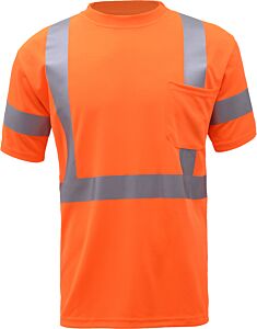 Gss Safety 5008 Class 3 Short Sleeve T-Shirt With Chest Pocket, Orange, Size 5X-Large