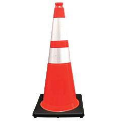 Plasticade 528-7-3 28" Pvc Traffic Cone, Orange, White High Intensity Prismatic Collar, 1 - 6" Hi, 1 - 4" Hi