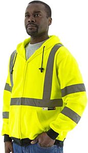 Majestic 75-5323 Hi-Viz Hooded Sweatshirt With Zipper Closure, Ansi 3, Size 3X-Large