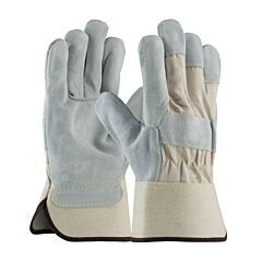 Pip 80-8800/M Heavy Premium Split Cowhide Leather Palm Gloves With Canvas Back And Aramid Stitching, Rubberized Safety Cuff, White, Size Medium