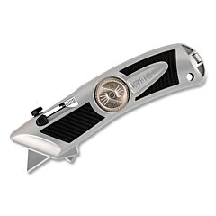 Pacific Handy Cutter E13301-9 Qbar? Smart-Retract Safety Knife, Smart-Retract, 3-Button, Aluminum, Holds 5 Additional Blades, Silver/Black