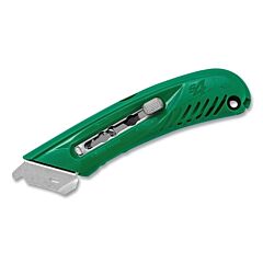 Pacific Handy Cutter E21104-1 S4? Guarded Safety Knife, S4Sr, Auto-Retracting, Button, Right-Handed, Plastic, Holds 5 Additional Blades, Green