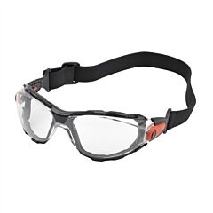 Elvex Gg-41C-Af Eva Foam Lined Spectacle, Clear Af/Pc Lens, W/ Elastic Fabric Strap, Black Frame & Black Temples/Orange Accent