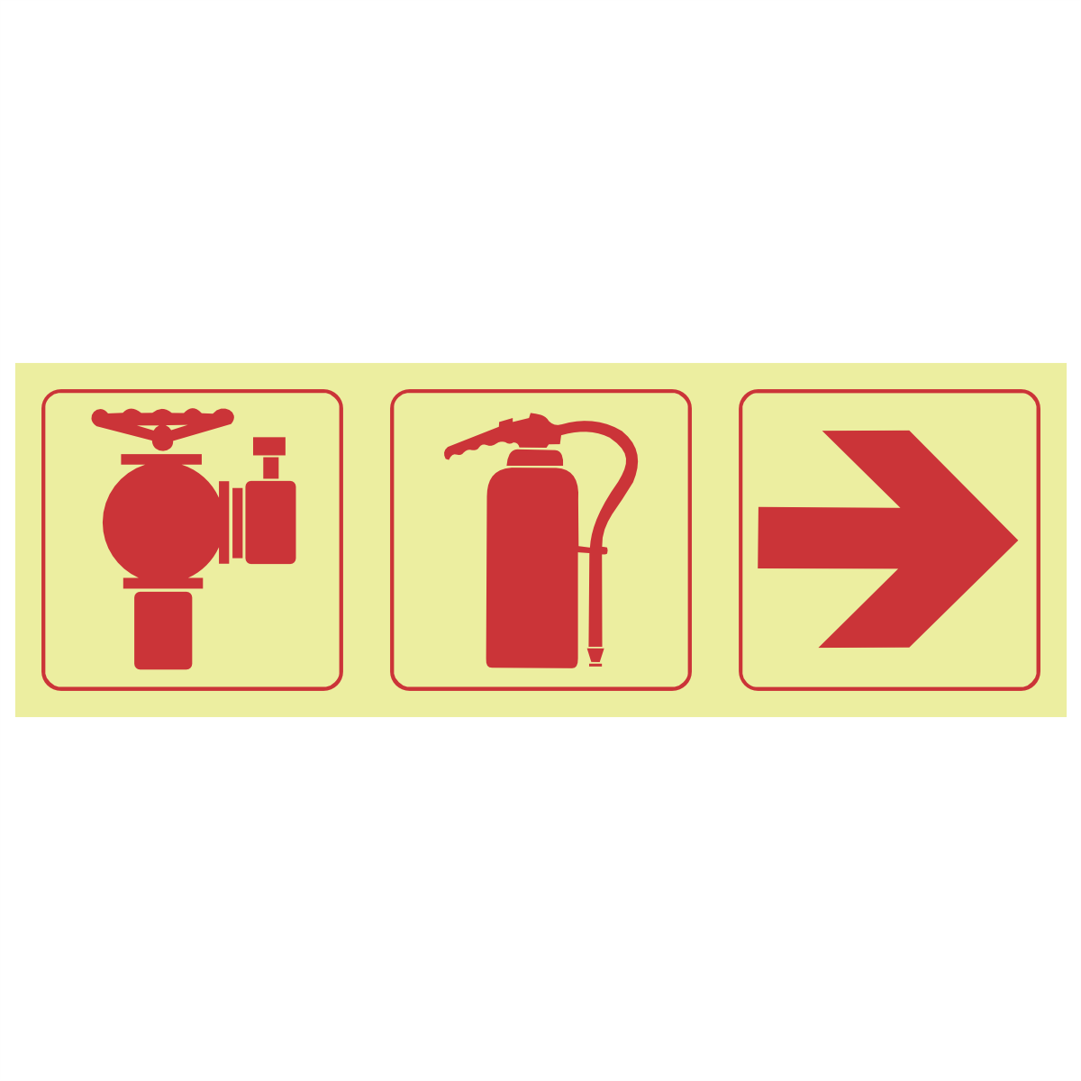 F12 - SABS Fire hydrant, fire extinguisher, arrow right photoluminescent safety sign