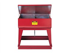 Justrite 27140 Rinse Tank, Twin Chamber Floor-Stand, Two 4-Gal Chmbrs, Foot-Operate S/C Cover, 2 Plugs, Steel, Red