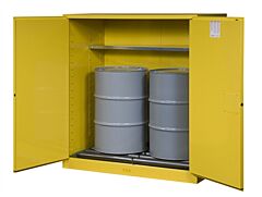 Justrite 899161 Sure-Grip Ex Vertical Drum Safety Cabinet And Drum Rollers, Capacity 110 Gallon, 1 Shelf, 2 Manual Close Doors, Red