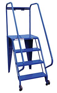 Vestil Lad-Trs-60-4-P Steel Tip-N-Roll Ladder 58 Degree 4 Straddle Perforated 24" Step Width 350 Lb. Capacity, Blue