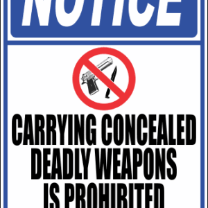 SE14 - Notice Carrying Concealed Weapons Sign