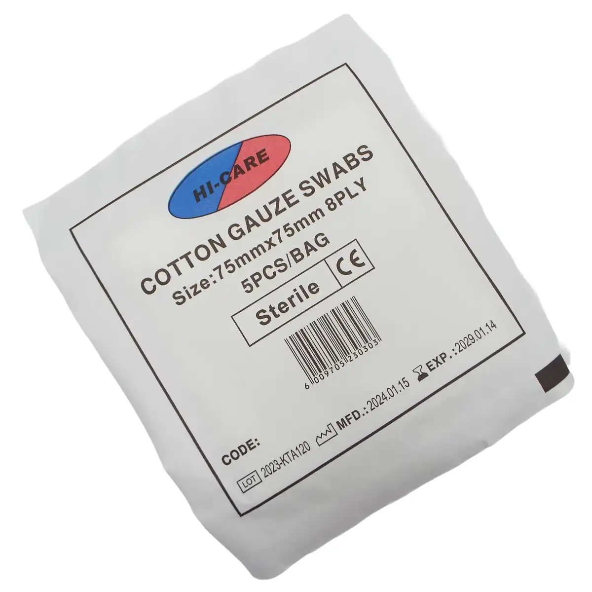 Sterile Cotton Gauze Swabs 75x75mm (8-Ply) ? Pack of 5 | First Aid Wound Care Dressing