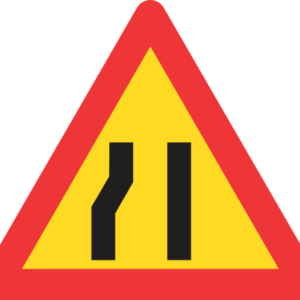 TW330 - Temporary Road Narrows From Left Side Only Road Sign