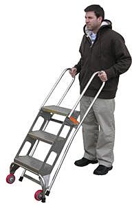 Vestil Flad-3 Steel Folding Ladder With Wheels 3 Step 350 Lb. Capacity, Blue