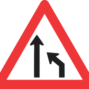 W214 - Right Lane Ends Road Sign