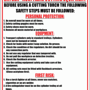 WF10 - Oxygen - Acetylene Cutting Equipment Sign