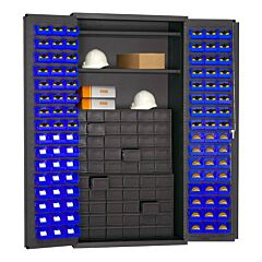 Durham 3501-Dlp-60Dr11-96-2S5295 Cabinet, 14 Gauge, 60 Drawers, 96 Blue Bins, 2 Shelves, 36 X 24 X 72