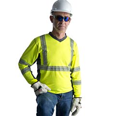 Cordova V5714Xl Cor-Brite? Class 3, Lime Comfort Stretch T-Shirt, Long Sleeves, Gray Side Panels & V-Neck, 2-Inch Silver Segmented Reflective Tape, Sleeve Pencil Pocket, Size 4X-Large