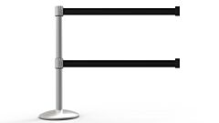 Banner Stakes Al6108M-D Qline Retractable Dual Belt Barrier, Matte Post, Blank Black Belt