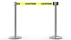 Banner Stakes Al6201C Qline Retractable Belt Barrier X2, Polished Chrome Post, Yellow "Caution"