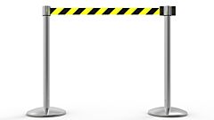 Banner Stakes Al6203C Qline Retractable Belt Barrier X2, Polished Chrome Post, Yellow/Black Diagonal Stripe