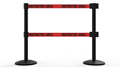 Banner Stakes Al6205B-D Qline Retractable Dual Belt Barrier X2, Black Post, Red "Restricted Area"