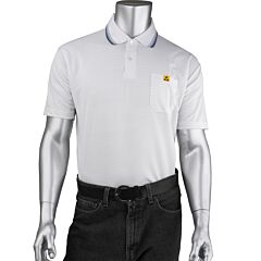 Uniform Technology Bp801Sc-Wh-L Short Sleeve Esd Polo Shirt, White, Size Large