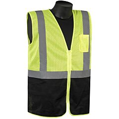 Liberty Safety C16002Qgb Class 2 Safety Vest, Lime Green Mesh Fabric, 2" Silver Stripes, Zipper Closure, Left Chest Pocket, Black Bottom Front, Size 4X-Large