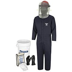 Oberon Ev-Bkt-3Xl-12 Electric Vehicle 8 Cal Hrc2 Arc Flash & Shock Suit Kit, Face Shield W/Hard Cap, Class 0 Glove Kit, Size: X-Large, 12, Coverall, Size: Regular 3Xl, Regular: 5'10", 6'1" Height Range, 3Xl: Chest (In) 64, Waist (In) 54