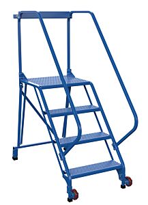 Vestil Lad-Trs-50-4-P Steel Tip-N-Roll Ladder 50 Degree 4 Straddle Perforated 24" Step Width 50 Degree 350 Lb. Capacity, Blue