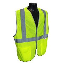 Radians Lhv-5Ansi-Pcz-S Polyester Knitted Mesh, 3M 2" Silver Reflective, Zipper Closure, 2 Outside Pockets, Silver Trim, Type R Class 2 Hi-Vis Green, Size Small