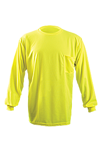 Occunomix Lux-Xlspb-Ym Wicking Birdseye Long Sleeve T-Shirt, With Pocket, Upf 30 Protection, Yellow, Size Medium