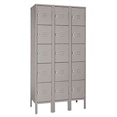 Lyon Dd53123 Five Tier 12" W X 15" D X 66" H Standard Metal Locker 3 Wide - Unassembled, Color: Dove Gray