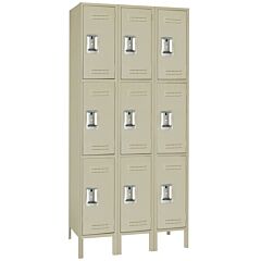 Lyon Pp52833I Triple Tier 12" W X 15" D X 78" H Standard Metal Locker 3 Wide - Unassembled, Color: Putty