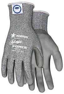 Mcr Safety N9677M Gloves, Ninja Force 13 Gauge Gray Dyneema/Synthetic/Fiberglass Shell, Gray Polyurethane Dipped Palm & Fingertips, Size Medium, 1/Pair