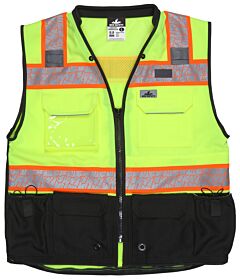 Mcr Safety Psurvcl2Ls Class 2, Surveyor Vest, 2" Silver/Orange, Shaded Bottom, Solid Front/Mesh Back, Lime