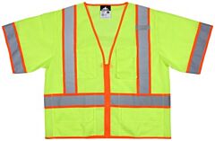Mcr Safety V3210X4 Class 3, Mesh, 3" Silver/Orange Stripe, Zipper, 4 Outside Pockets, 2 Lower Inside Pockets, Lime, Size 4X-Large
