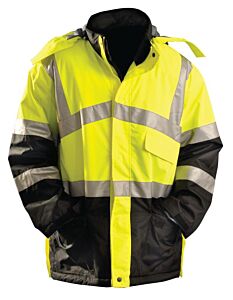 Occunomix Lux-Tjcw Insulated Black Bottom Parka, Solid, Yellow, Class 3