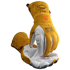 Caiman 1541-5 Premium Grain Goatskin Welding Gloves With Para-Aramid Liner, Padded Palm And Kevlar? Stitching, Gold, Size Large