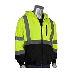 Pip 323-1370B Ansi Type R Class 3 Full Zip Hooded Sweatshirt With Black Bottom, Hi-Viz