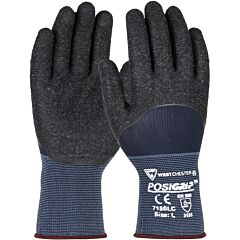 Pip 715Slc/M Posigrip Gloves, 15G Blue Nylon Shell, 3/4 Dip Black Latex Crinkle Grip, Size Medium