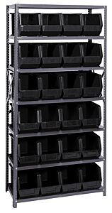 Quantum Qsbu-265Bk Steel Shelving Unit With Open Hopper Style Bins, 18"D-7 Shelf, 24 Qus265 Black Bins